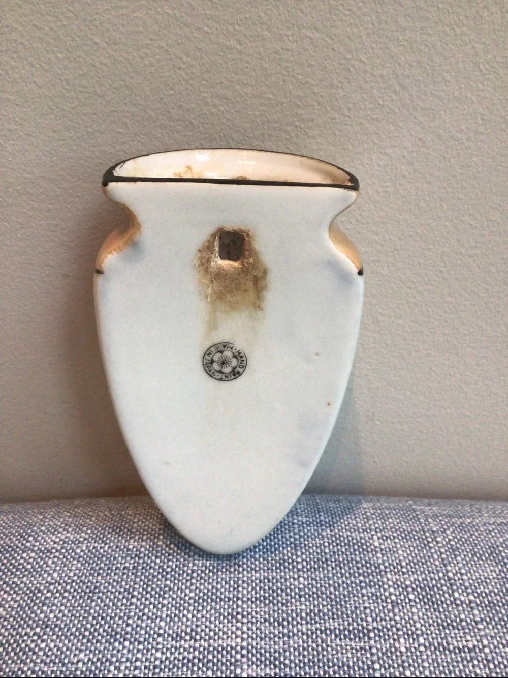 Vintage Japan Lusterware Wall Pocket Vase Hand Painted Flower Glossy Peach
